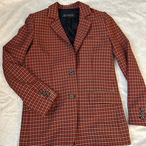 Zara Red and Black Plaid Blazer